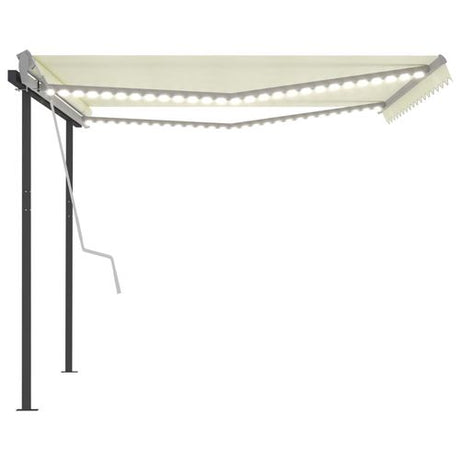 vidaXL Manual Retractable Awning with LED 3x2.5 m Blue and White vidaXL