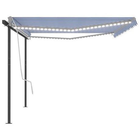 vidaXL Manual Retractable Awning with LED 3x2.5 m Blue and White vidaXL