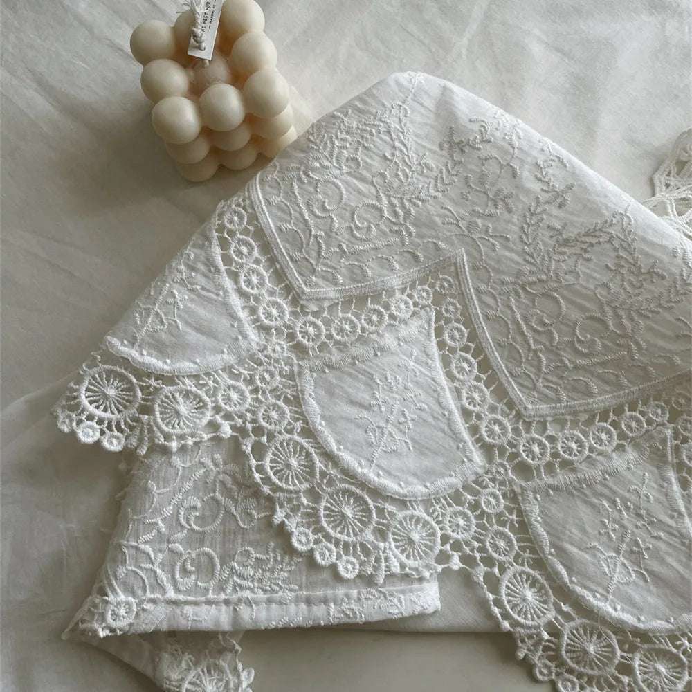 100% Cotton White Embroidery Lace Flower Tablecloth N/A