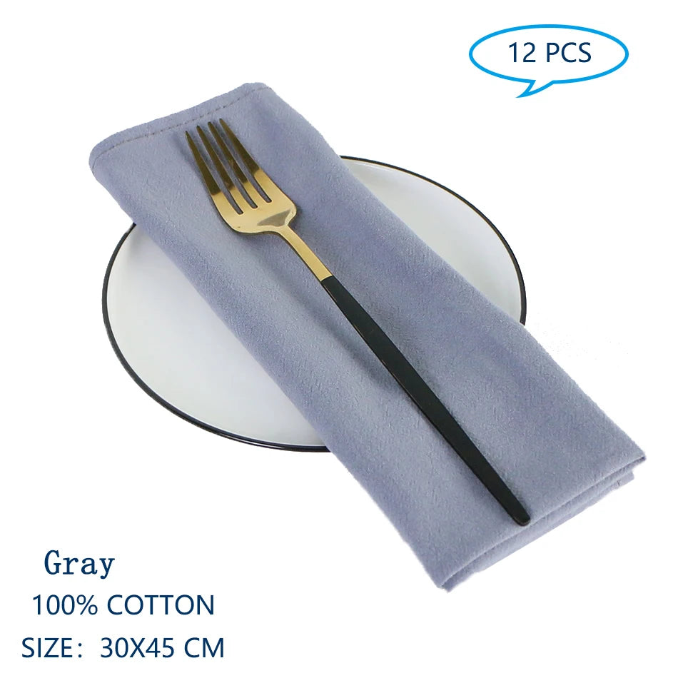 Set Of 12 30x45cm Table Cloth Napkins Cotton Durable Fabric Navy Blue N/A