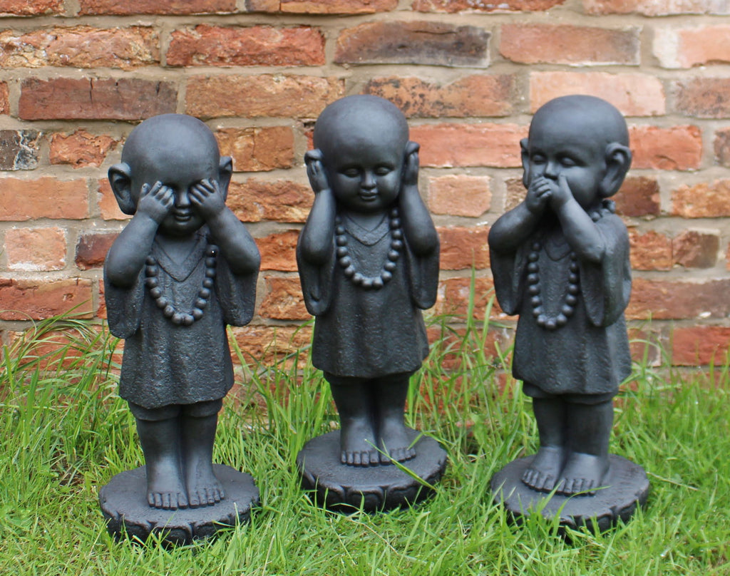 Set Of 3 Stone Effect See No Evil, Hear No Evil, Speak No Evil Monks Geko Products