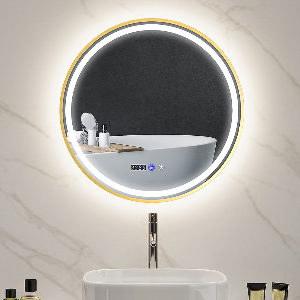 HOMCOM Illuminated Bathroom LED Mirror 60cm Round Wall Mounted Mirror 60cm x 3.5cm x 60cm HOMCOM