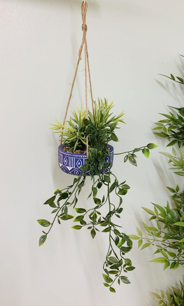 Blue Ceramic Hanging Pot with Plants Geko Products