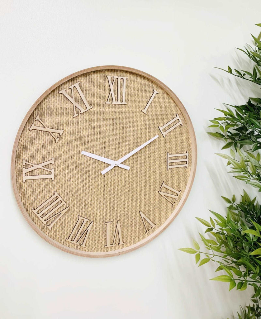 Serenity Hessian Woven Wall Clock 50cm Geko Products