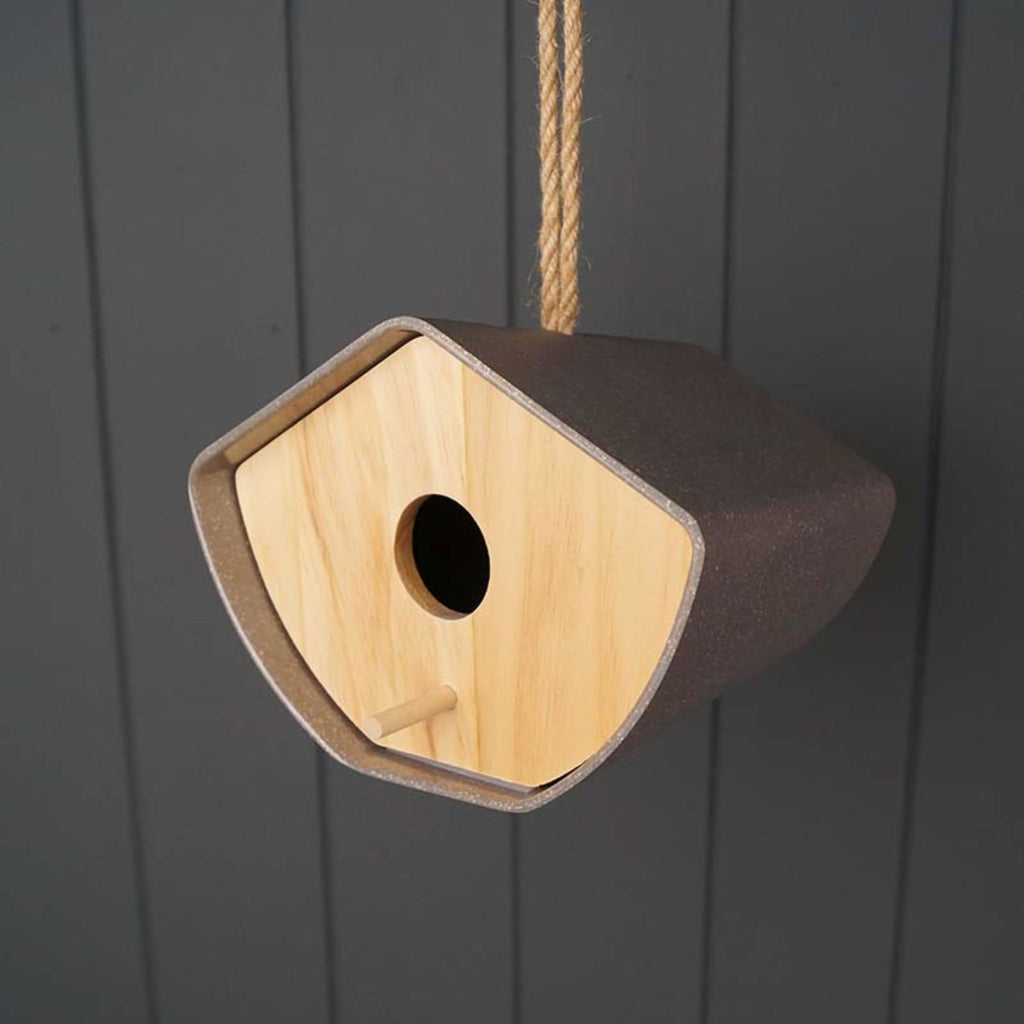 Earthy Anthracite Bamboo Japandi Birdhouse (16cm) Geko Products