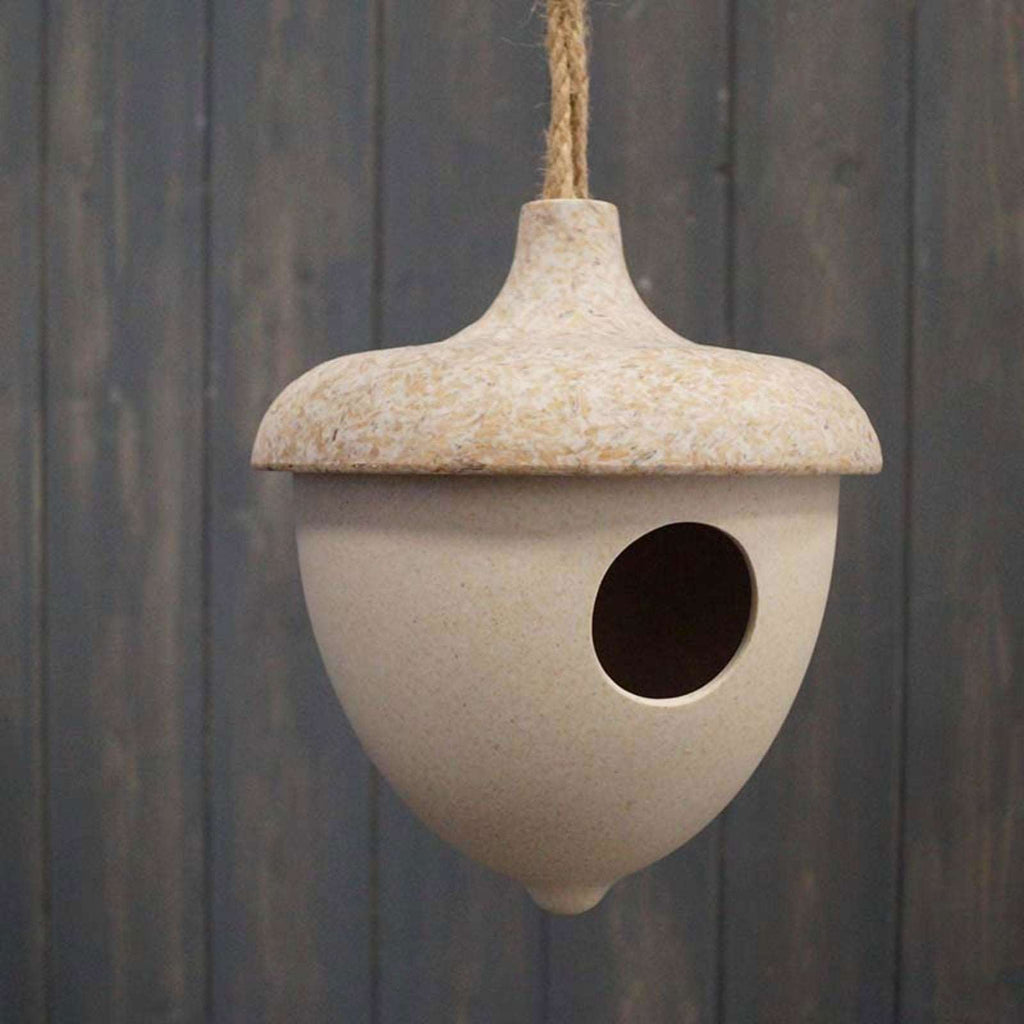 Earthy Oatmeal Chaff/Natural Bamboo Hanging Acorn Birdhouse H18.7cm Geko Products