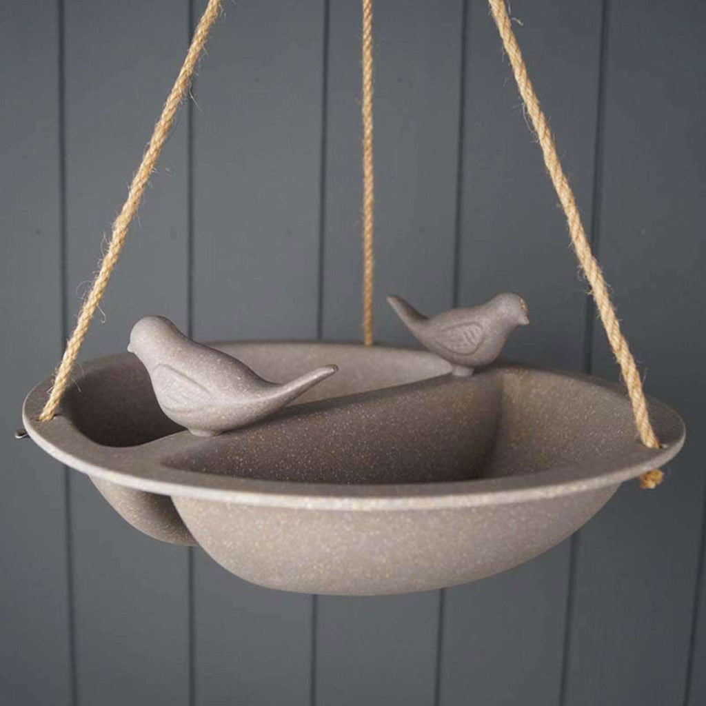 Earthy Straw Hanging Bird Bath and Feeder (27cm) Geko Products