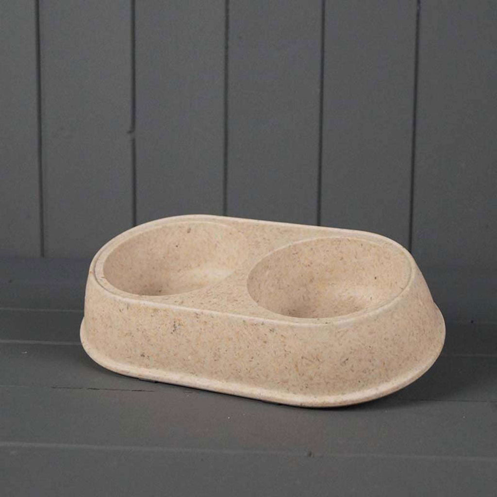 Earthy Small Duo Pet Bowl Made with Chaff (26x15cm) Geko Products