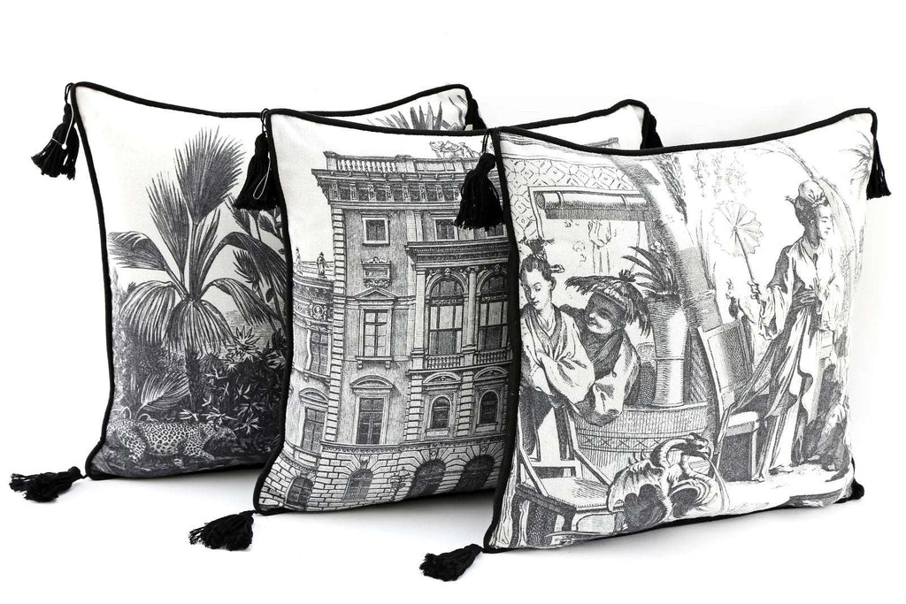 Set of 3 Monochrome Print Square Cushions 40cm Geko Products