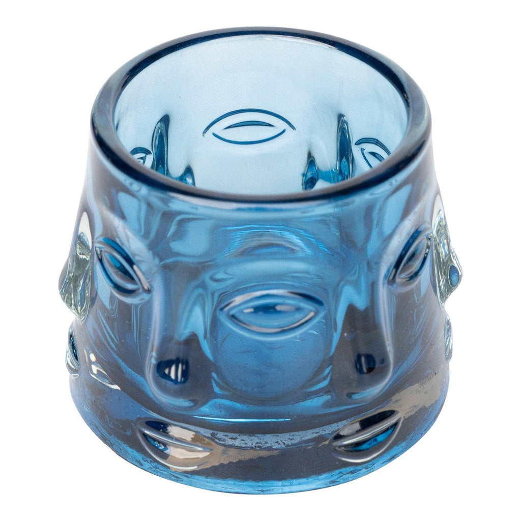 Blue Glass Face Design Candle Holder Geko Products