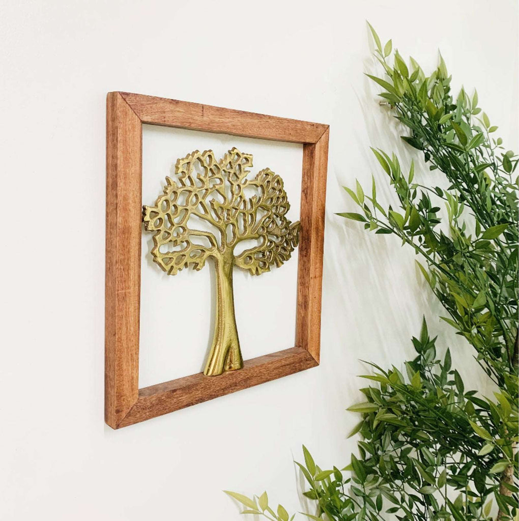 Gold Wall Hanging Tree In Wooden Frame Geko Products