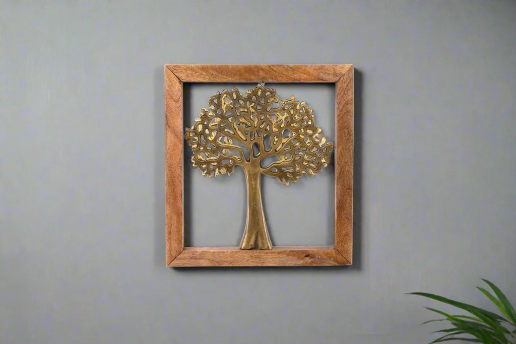Gold Wall Hanging Tree In Wooden Frame - Shades 4 Seasons