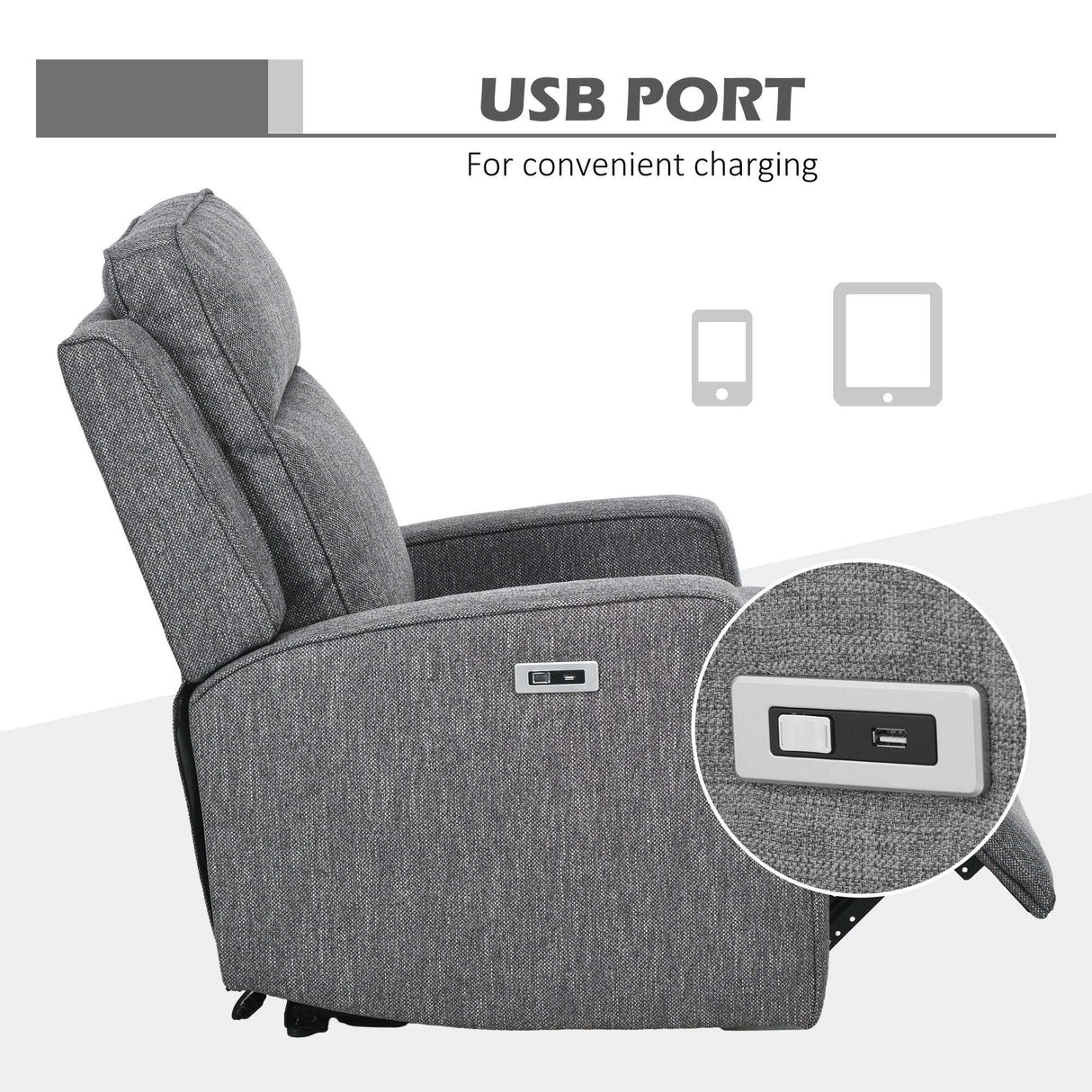 HOMCOM Electric Reclining Chair, with USB port and Footrest