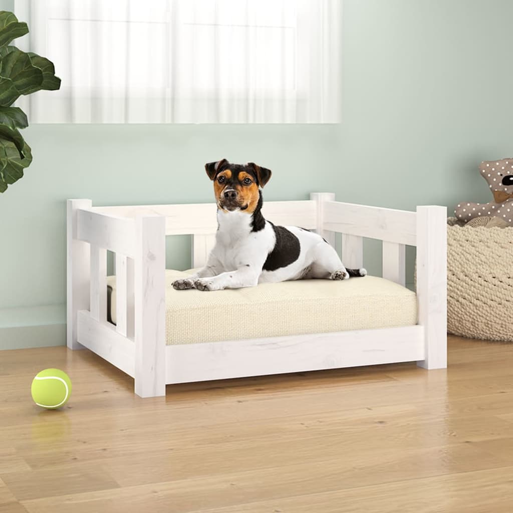 vidaXL Dog Bed 55.5x45.5x28 cm Solid Wood Pine white 55.5 x 45.5 x 28 cm vidaXL