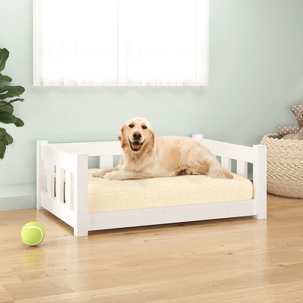 vidaXL Dog Bed 55.5x45.5x28 cm Solid Wood Pine white 75.5 x 55.5 x 28 cm vidaXL