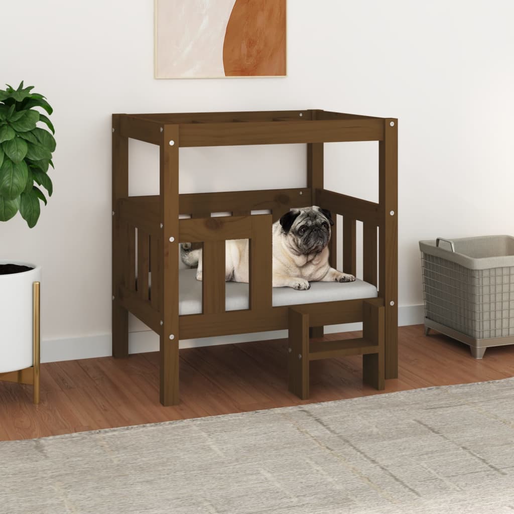 vidaXL Dog Bed 55.5x53.5x60 cm Solid Wood Pine honey brown 65.5 x 43 x 70 cm vidaXL