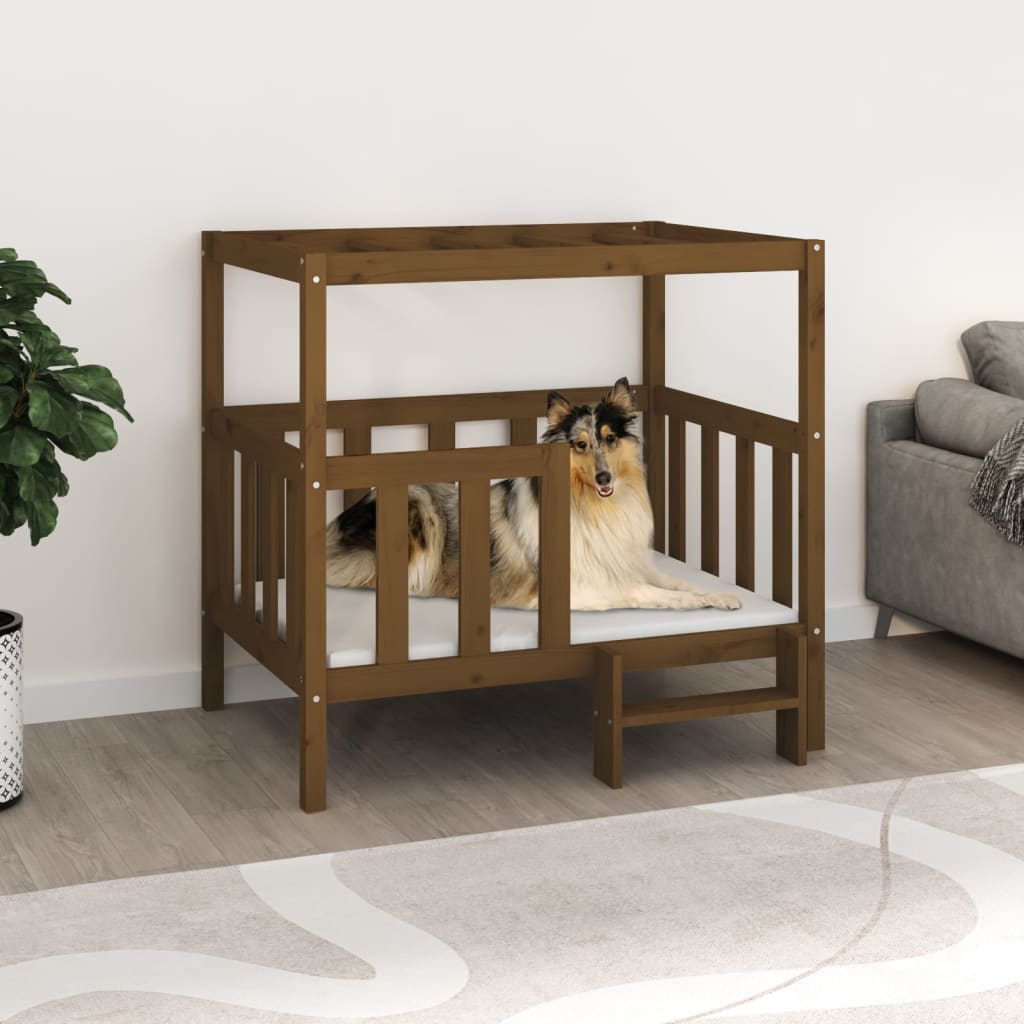 vidaXL Dog Bed 55.5x53.5x60 cm Solid Wood Pine honey brown 105.5 x 83.5 x 100 cm vidaXL