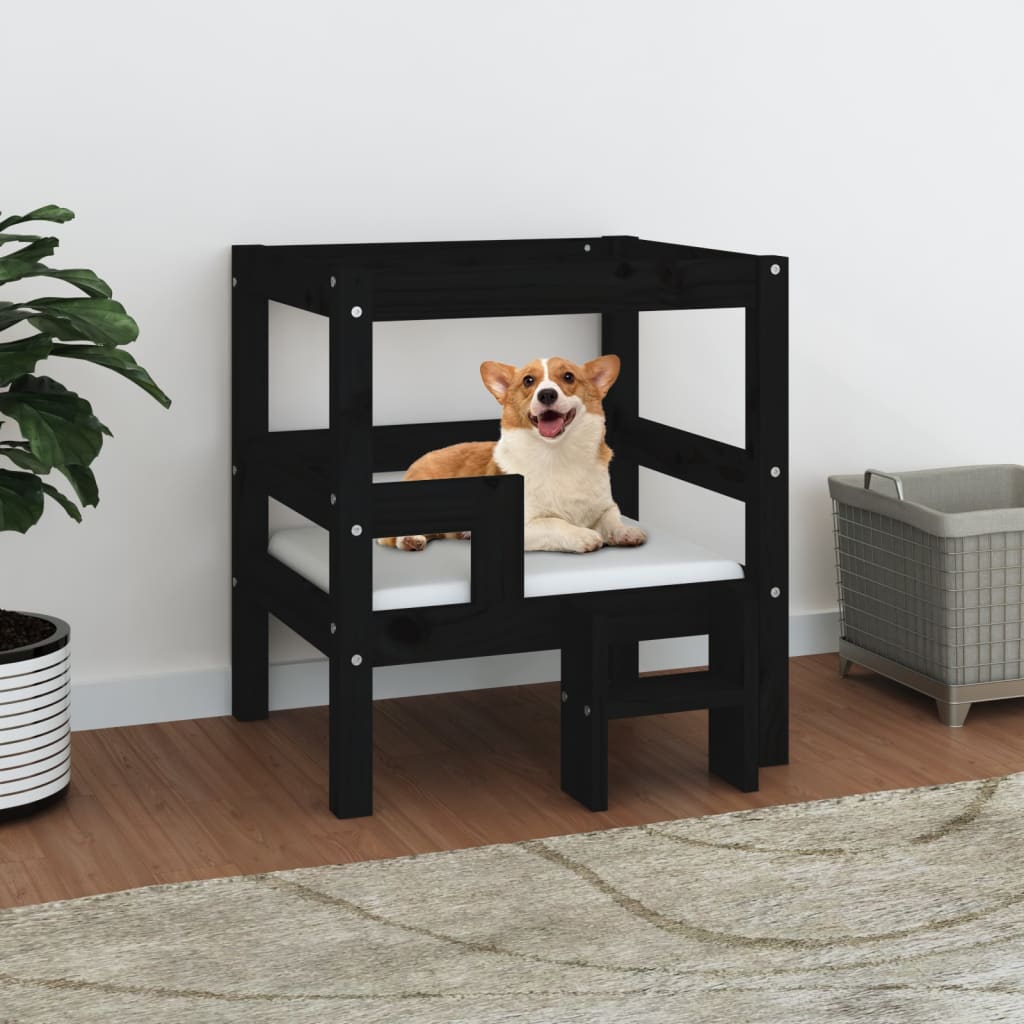 vidaXL Dog Bed 55.5x53.5x60 cm Solid Wood Pine black 55.5 x 53.5 x 60 cm vidaXL