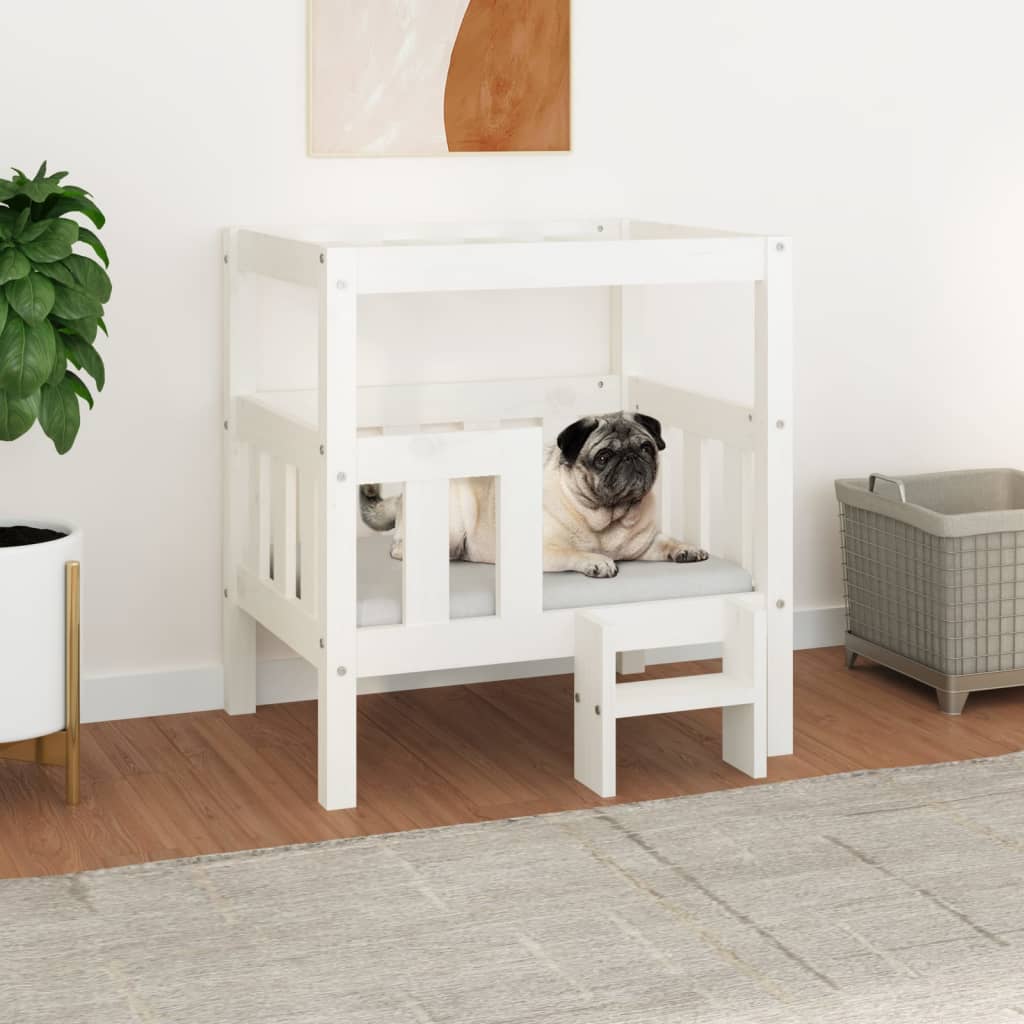 vidaXL Dog Bed 55.5x53.5x60 cm Solid Wood Pine white 65.5 x 43 x 70 cm vidaXL