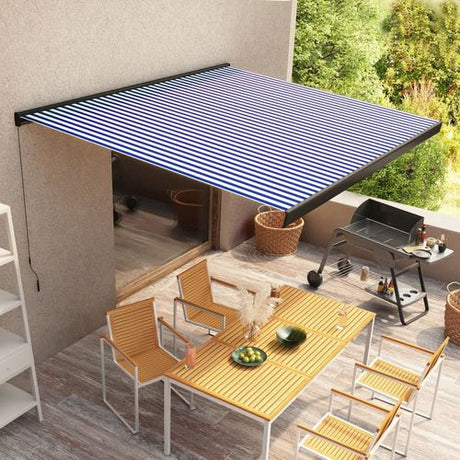 vidaXL Manual Retractable Awning Burgundy 300x250 cm blue and white (grey frame) 300 x 250 cm vidaXL