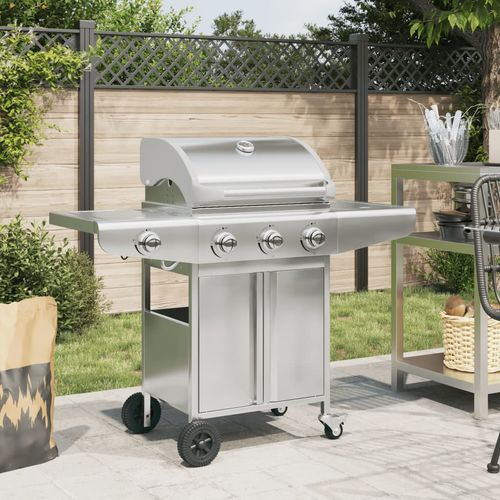 vidaXL Gas BBQ Grill with 4 Burners Silver Stainless Steel vidaXL