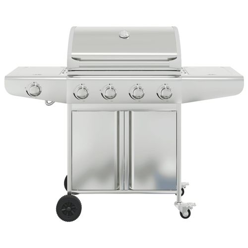 vidaXL Gas BBQ Grill with 4 Burners Silver Stainless Steel vidaXL