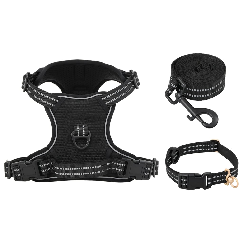 vidaXL Dog Harness with Lead & Collar Adjustable Black S vidaXL