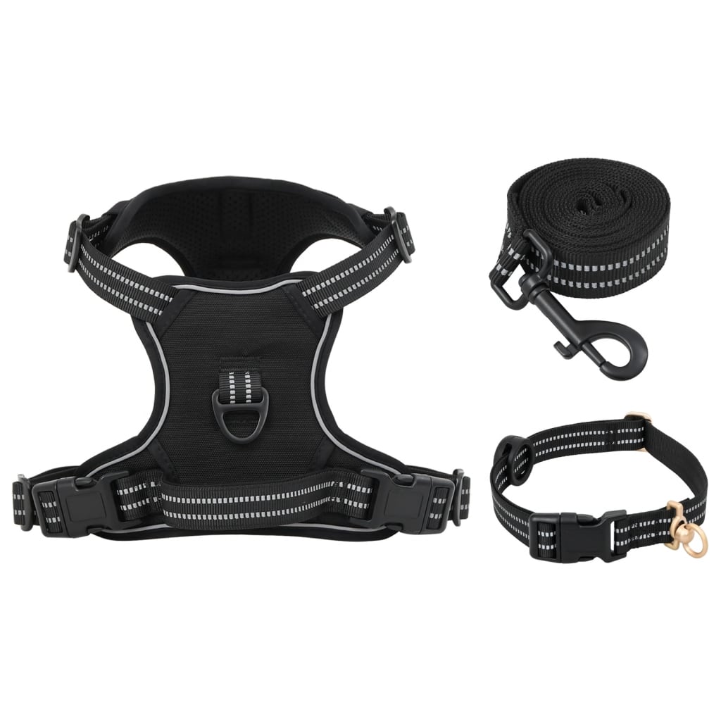 vidaXL Dog Harness with Lead & Collar Adjustable Black S vidaXL