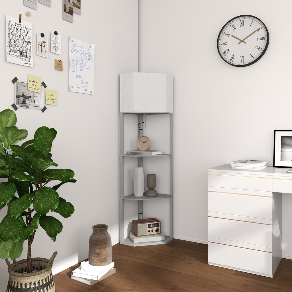 HOMCOM Corner Modern Floor Lamp with Shelves for Living Room, Bedroom HOMCOM