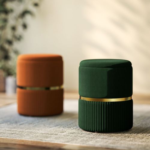 HOMCOM Round Pouffe, Storage Footstool with Cushioned Top HOMCOM