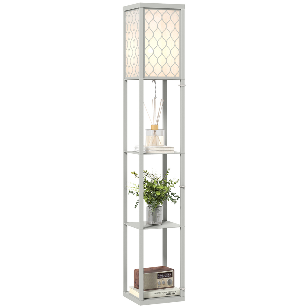 HOMCOM Modern Floor Lamp Light with 3 Shelves Fabric Lampshade HOMCOM