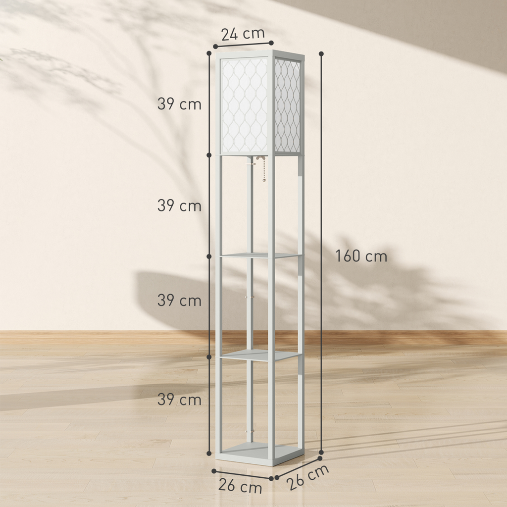 HOMCOM Modern Floor Lamp Light with 3 Shelves Fabric Lampshade HOMCOM