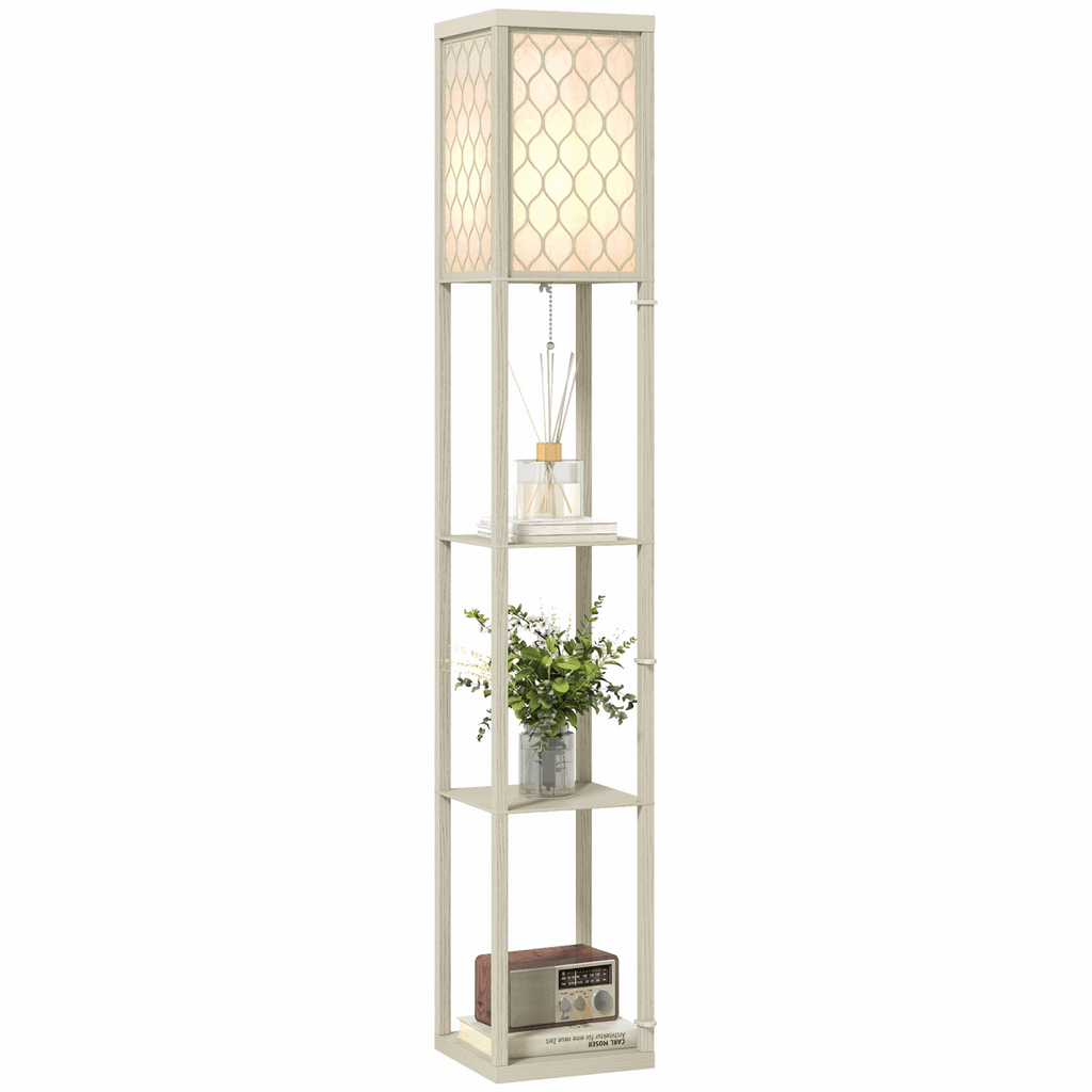 HOMCOM Modern Floor Lamp Light with 3 Shelves Fabric Lampshade HOMCOM