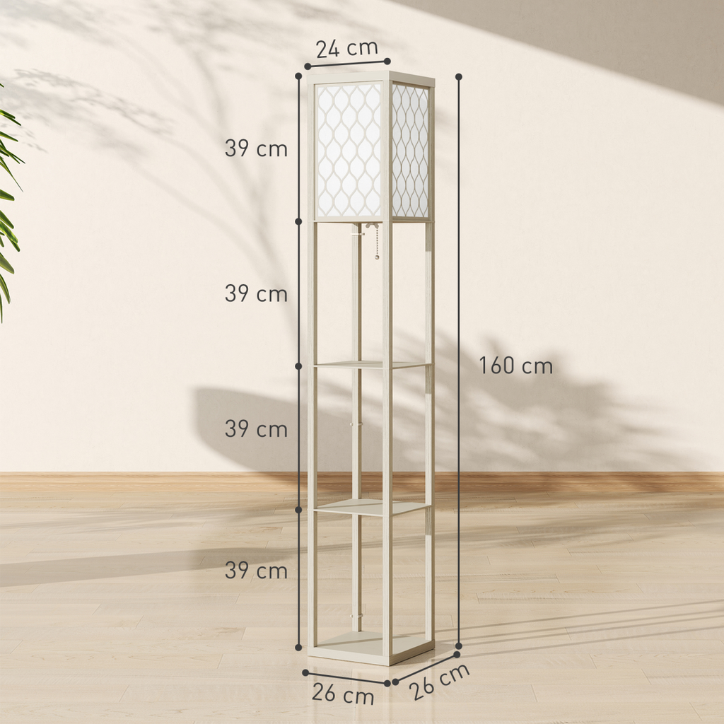 HOMCOM Modern Floor Lamp Light with 3 Shelves Fabric Lampshade HOMCOM
