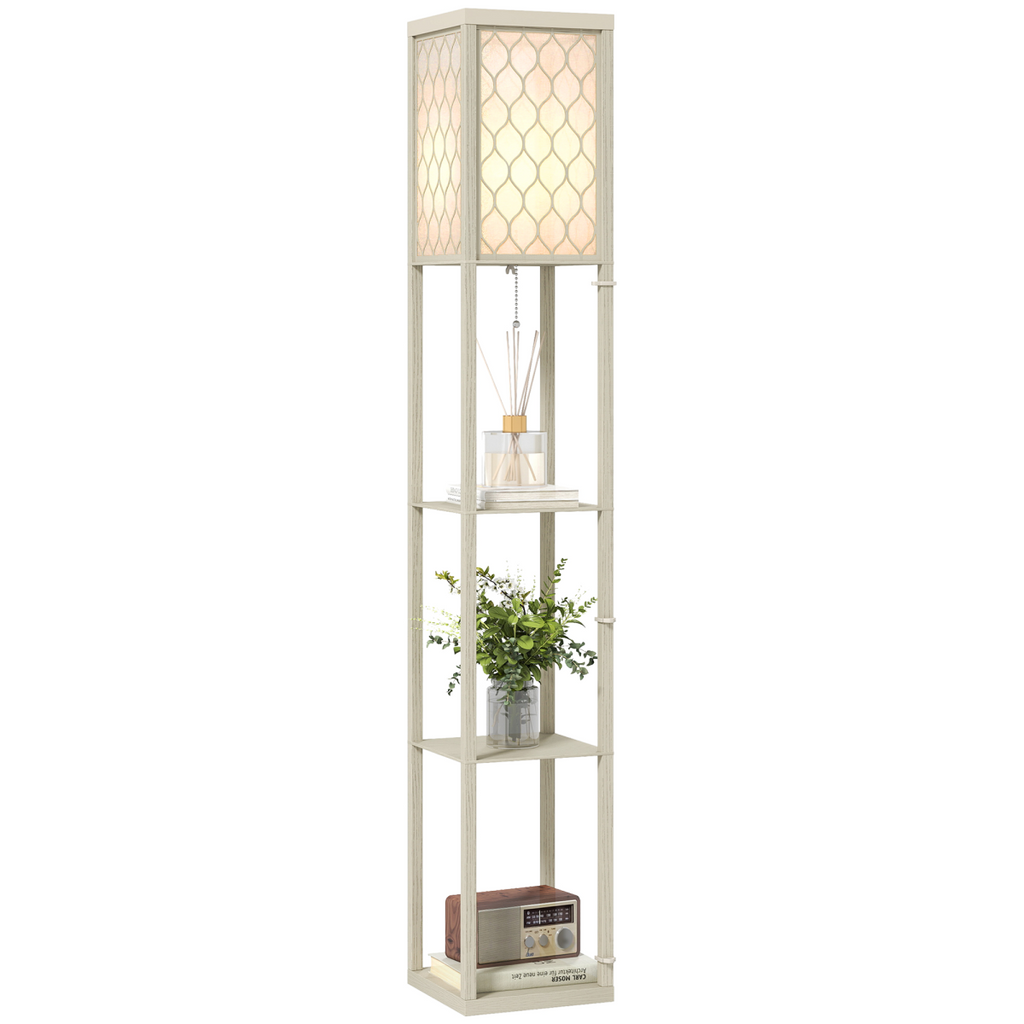 HOMCOM Modern Floor Lamp Light with 3 Shelves Fabric Lampshade Oak HOMCOM