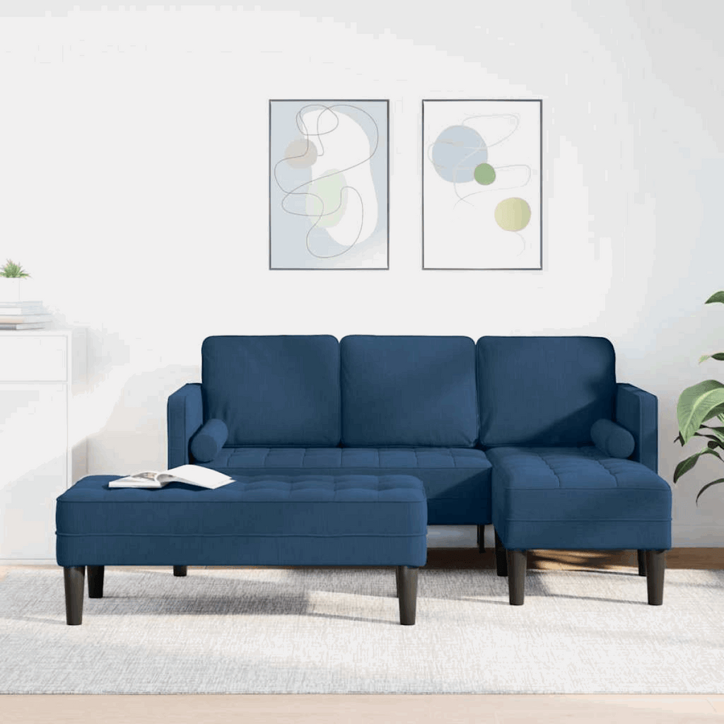 vidaXL Sofa Set 2 pcs Light Grey 173 x 131 x 67 cm Fabric Blue L-shaped sofa + bench vidaXL