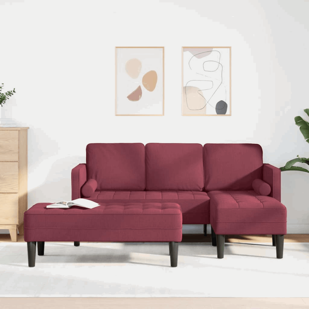 vidaXL Sofa Set 2 pcs Light Grey 173 x 131 x 67 cm Fabric Wine red. L-shaped sofa + bench vidaXL