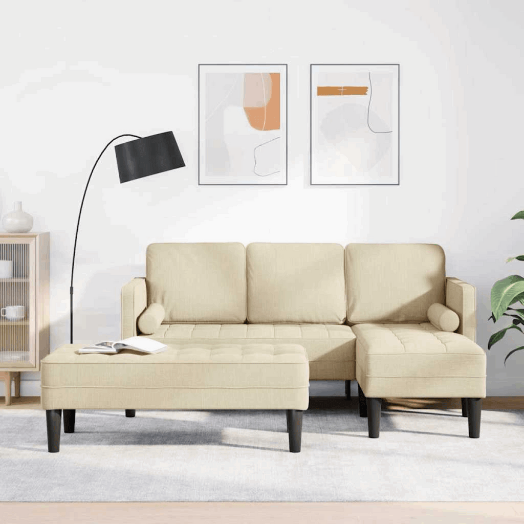 vidaXL Sofa Set 2 pcs Light Grey 173 x 131 x 67 cm Fabric Cream L-shaped sofa + bench vidaXL