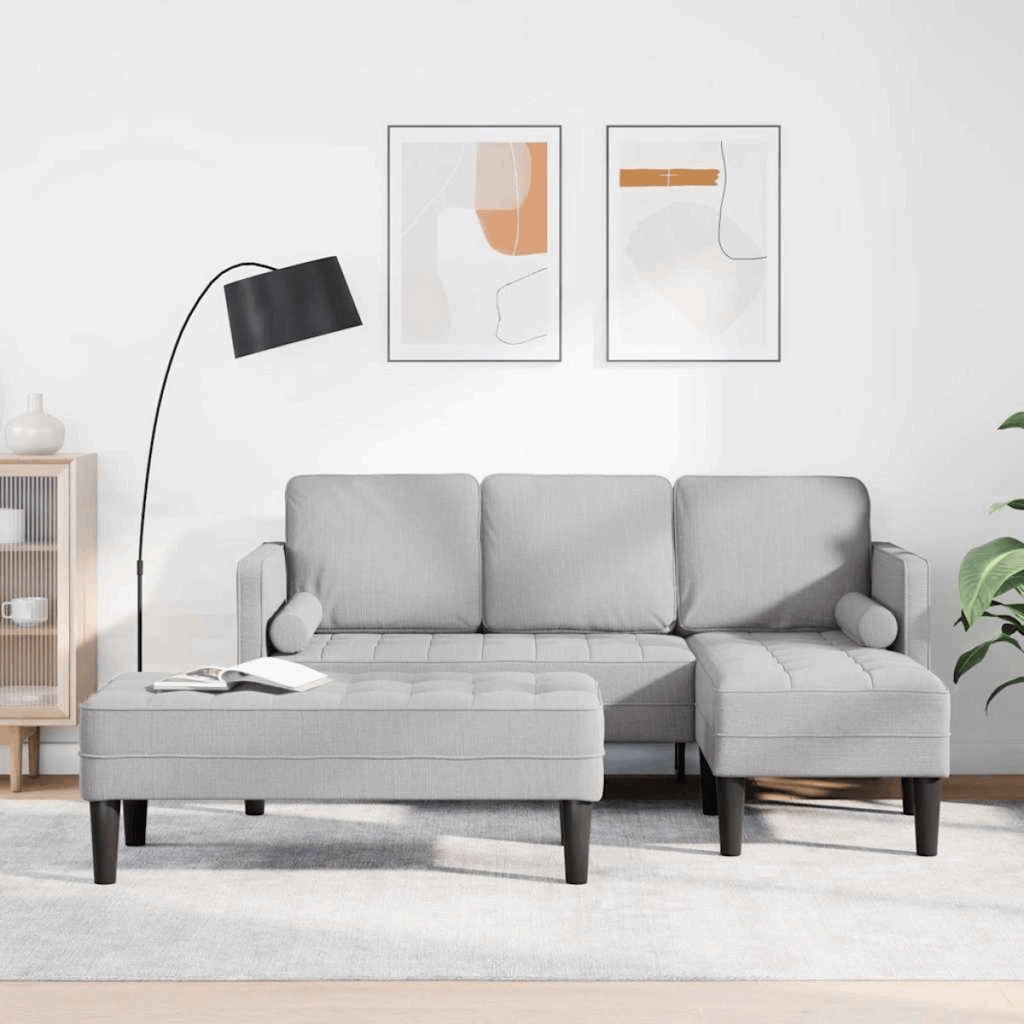 vidaXL Sofa Set 2 pcs Light Grey 173 x 131 x 67 cm Fabric Cloud grey L-shaped sofa + bench vidaXL