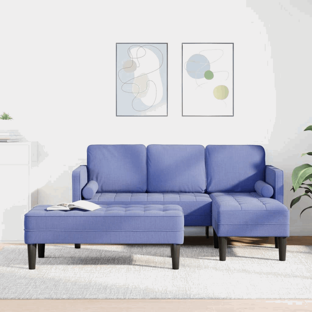 vidaXL Sofa Set 2 pcs Light Grey 173 x 131 x 67 cm Fabric Jeans blue L-shaped sofa + bench vidaXL