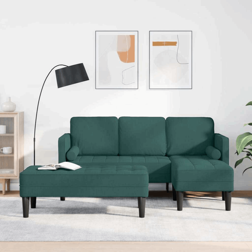 vidaXL Sofa Set 2 pcs Light Grey 173 x 131 x 67 cm Fabric Dark green L-shaped sofa + bench vidaXL