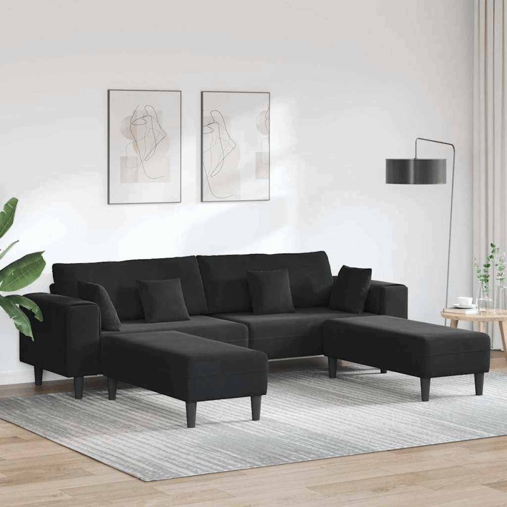 vidaXL Velvet Sofa with Cushion Blue 208 cm Velvet Black with ottoman vidaXL