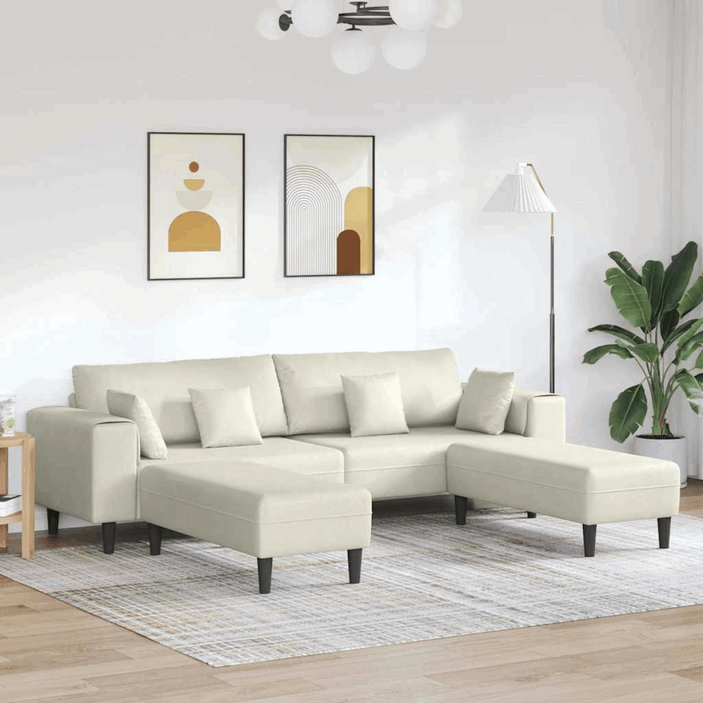 vidaXL Velvet Sofa with Cushion Blue 208 cm Velvet Cream with ottoman vidaXL