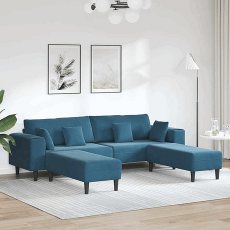 vidaXL Velvet Sofa with Cushion Blue 208 cm Velvet Blue with ottoman vidaXL