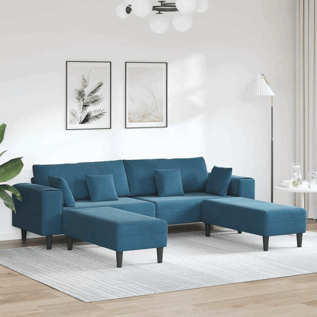 vidaXL Velvet Sofa with Cushion Blue 208 cm Velvet Blue with ottoman vidaXL