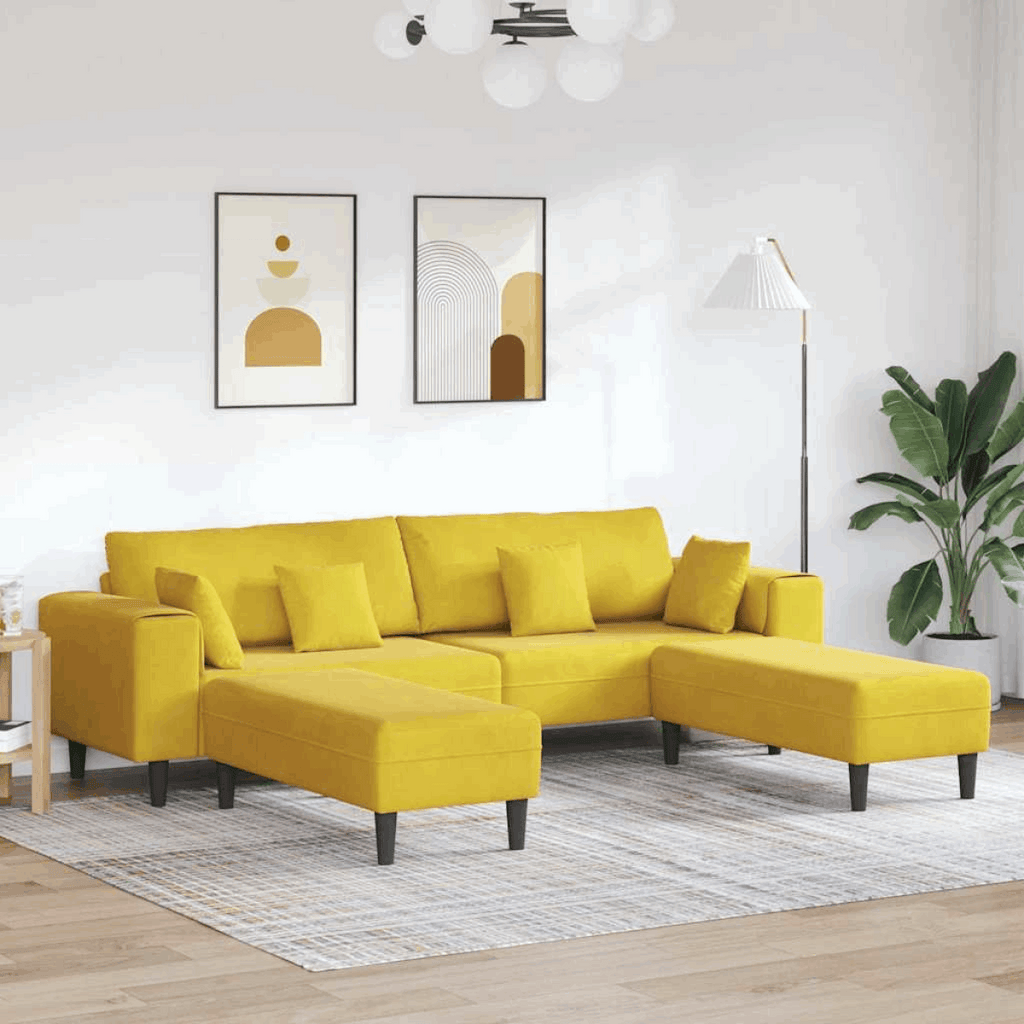 vidaXL Velvet Sofa with Cushion Blue 208 cm Velvet Yellow with ottoman vidaXL