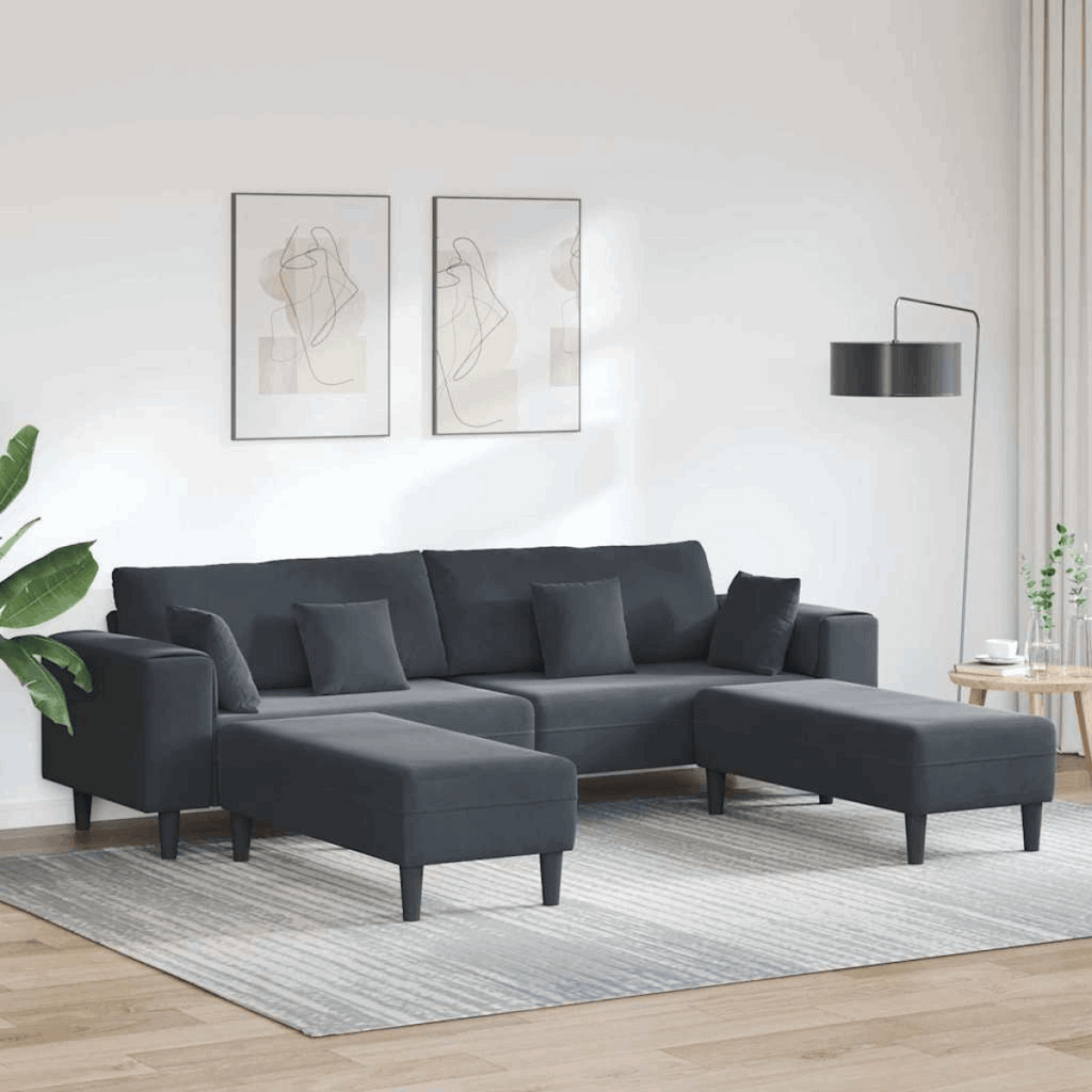 vidaXL Velvet Sofa with Cushion Blue 208 cm Velvet Dark grey with ottoman vidaXL
