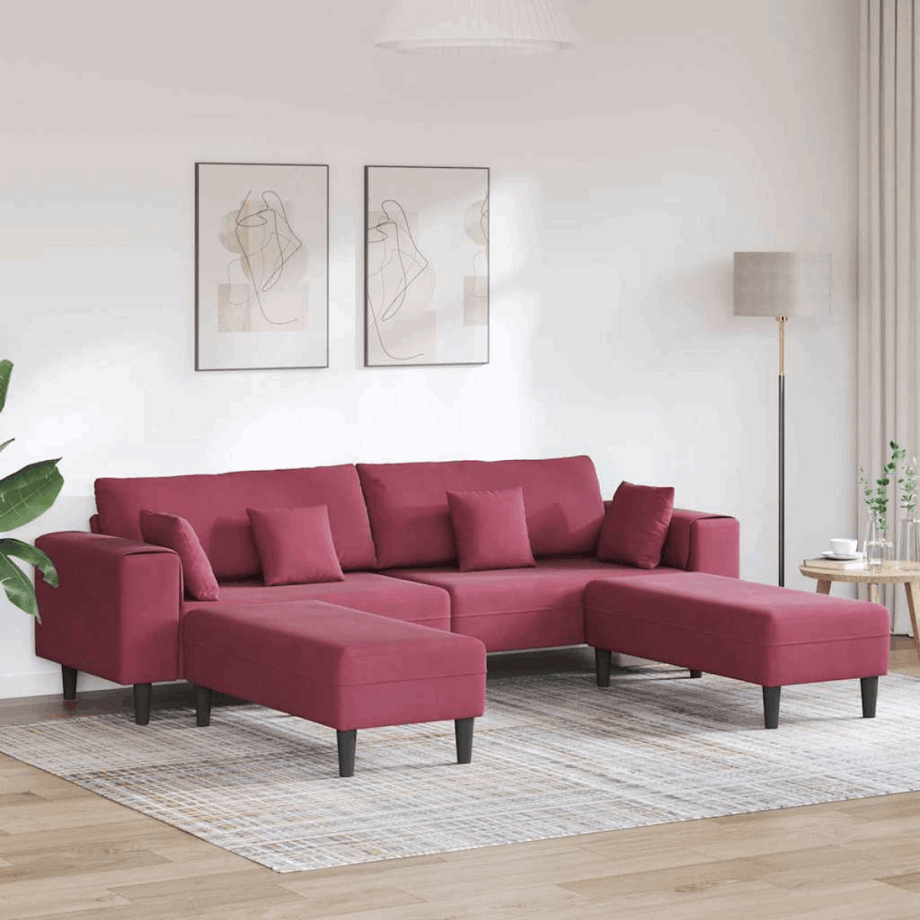 vidaXL Velvet Sofa with Cushion Blue 208 cm Velvet Wine red with ottoman vidaXL