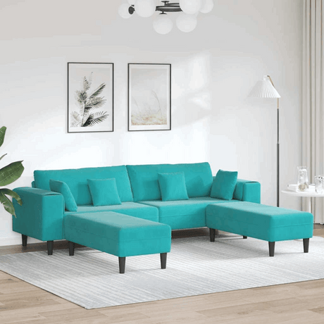 vidaXL Velvet Sofa with Cushion Blue 208 cm Velvet Turquoise with ottoman vidaXL
