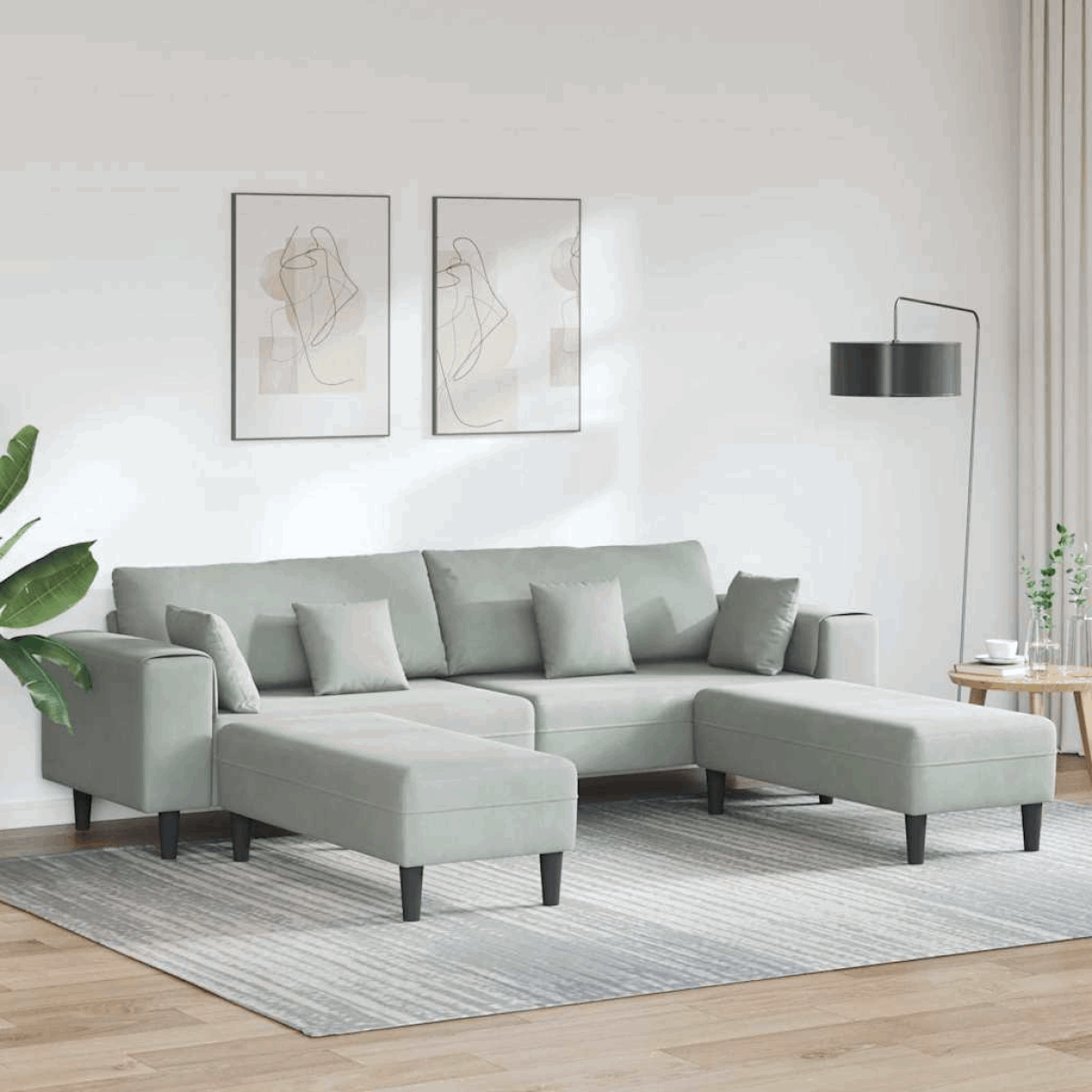 vidaXL Velvet Sofa with Cushion Blue 208 cm Velvet Light grey with ottoman vidaXL